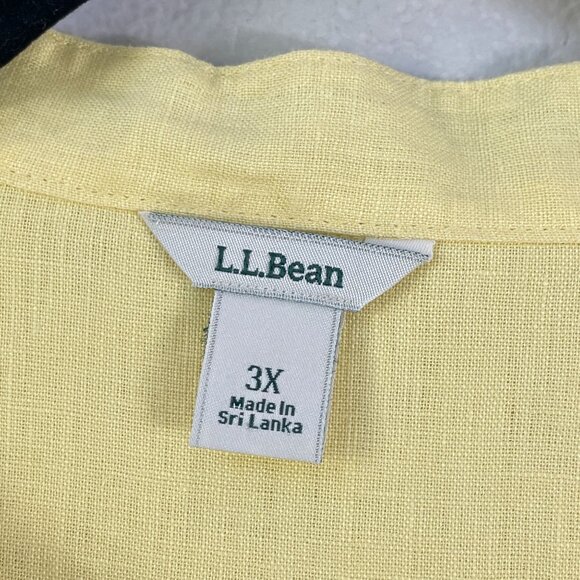 LL Bean Womens Plus 3X Yellow 100% Linen Pintuck Button Up Shirt Blouse Top - Picture 3 of 10